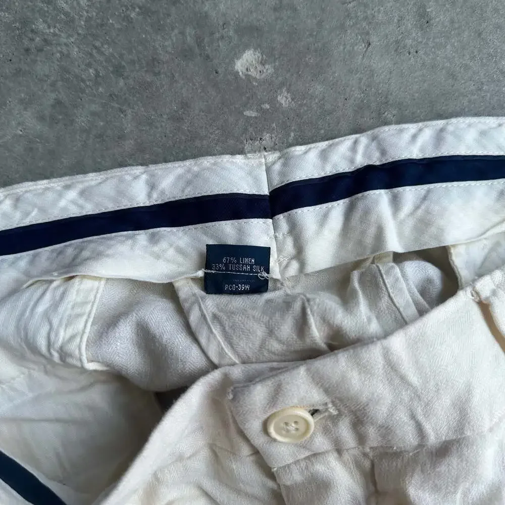 Polo Ralph Lauren Men's Cream Linen and Silk Blend Trousers Size 38/30”
